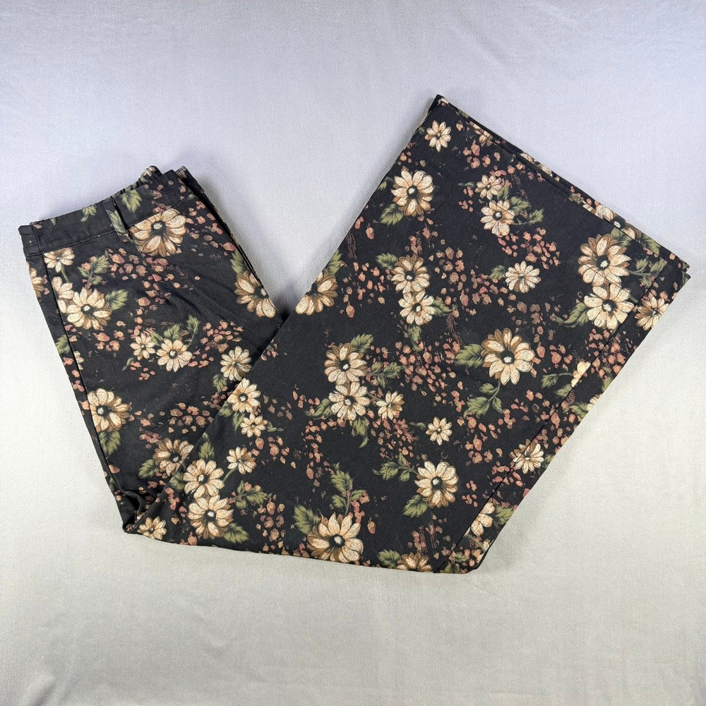 VICI Floral Wide Leg Pants Womens Large Black Brown High Rise Casual Dressy